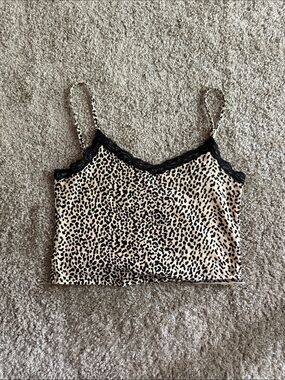 Edikted Leopard Print Lace Trim Cami Tank - Beige & Black